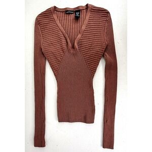 VTG Moda International Victorias‎ Secret Y2K Ribbed Top Long Sleeve V-Neck Sz M